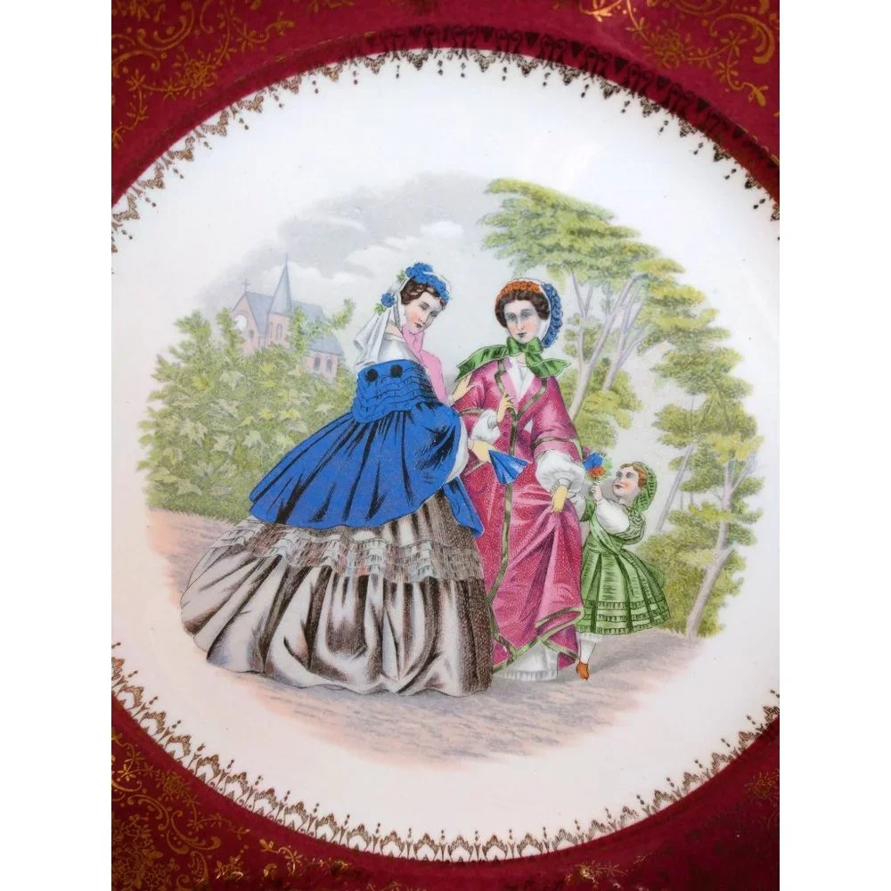Two 23 Karat Gold trim Vintage Salem Victorian Women Dinner Plates
